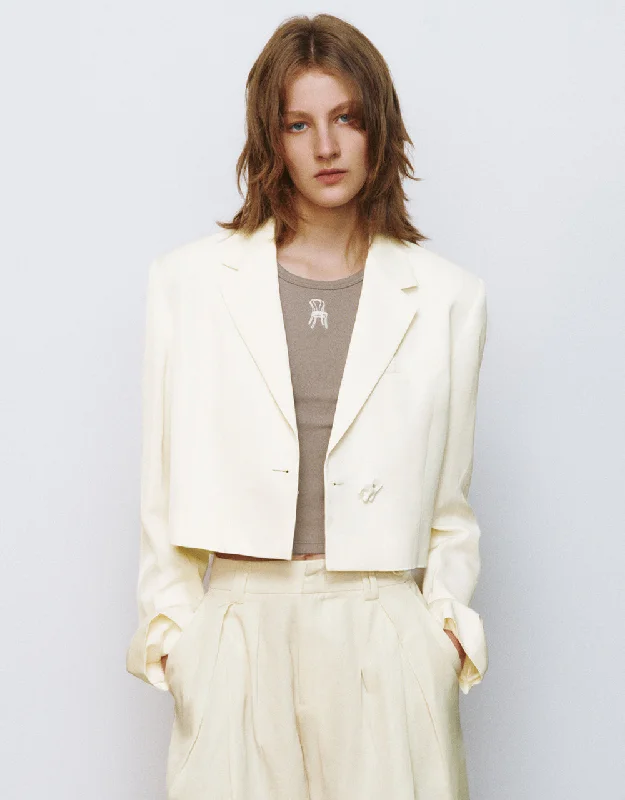 Notch Lapel Cropped Straight Blazer Women's Vintage Suit
