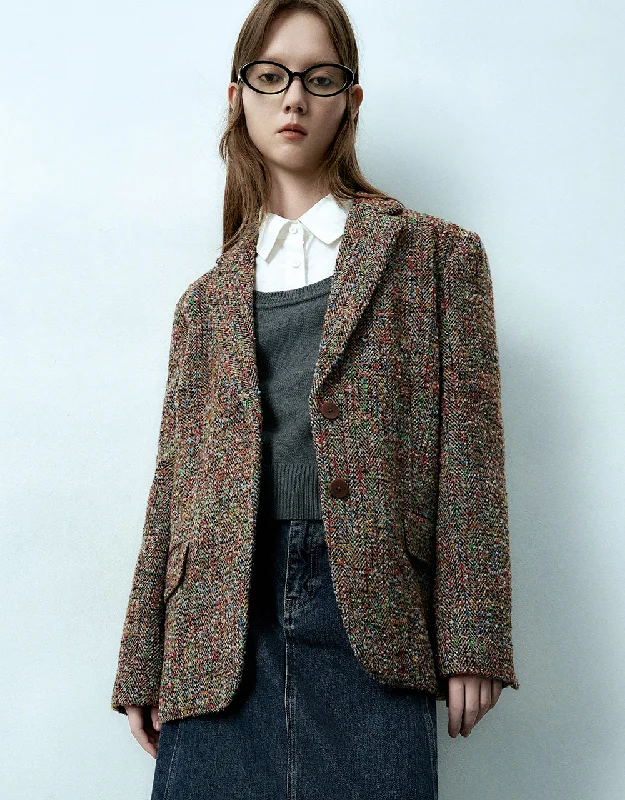 Notch Lapel Tweed Blazer Women's Casual Suit