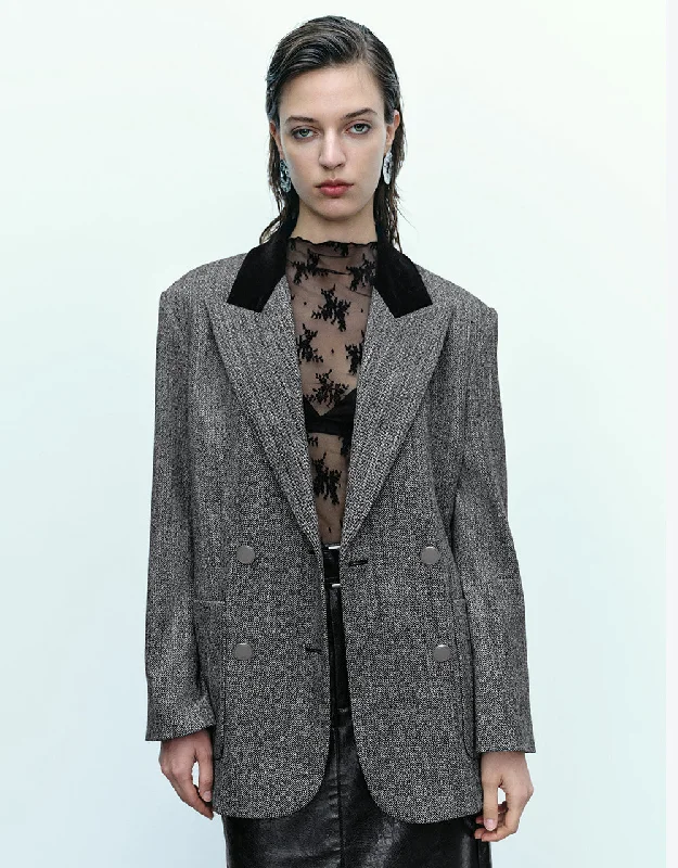 Peak Lapel Double Breasted Blazer Women's Professional Jacket
