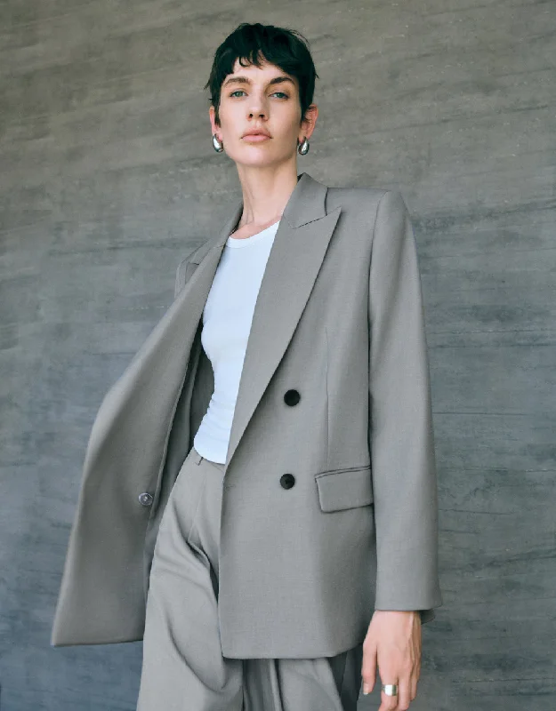 Peak Lapel Double Breasted Straight Blazer Women's Classic Suit