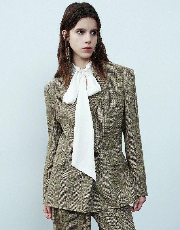 Peak Lapel Plaid Blazer High-End Women's Suit