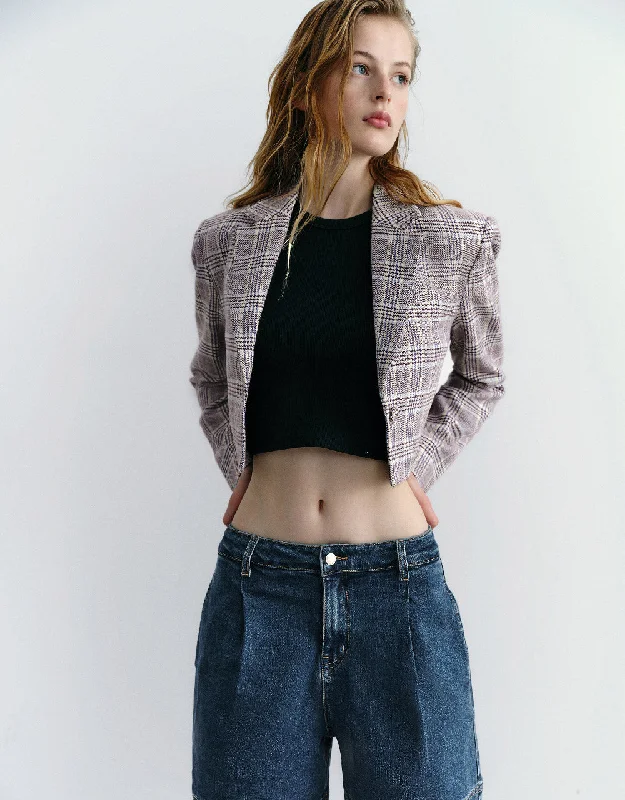 Plaid Cropped Blazer Women's Brand Blazer
