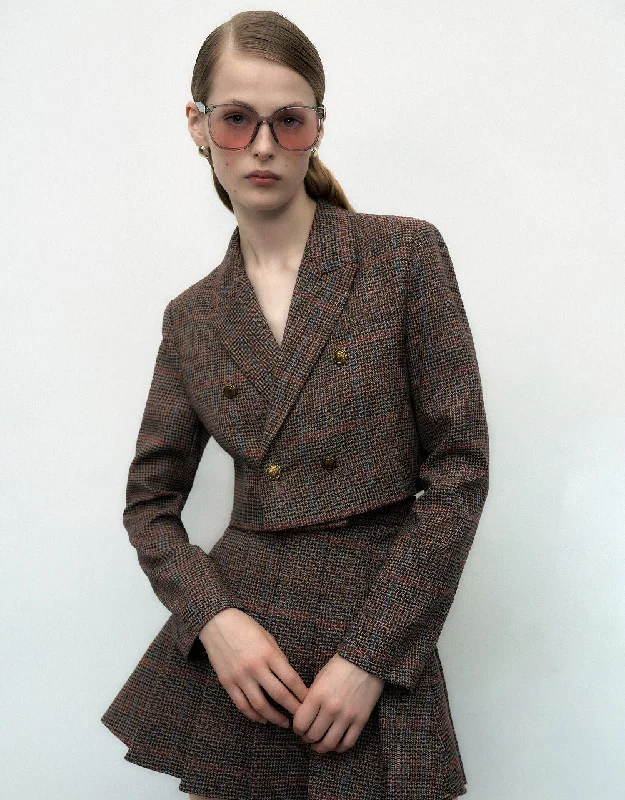 Plaid Cropped Tailored Blazer Women's Solid Blazer
