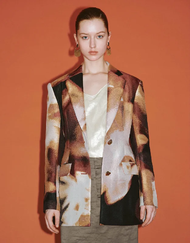 Printed Notch Lapel Tailored Blazer Women's Vintage Jacket