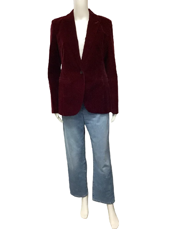 Soia & Kyo Blazer Single Breasted Velvet Maroon Size: S Summer Women's Jacket