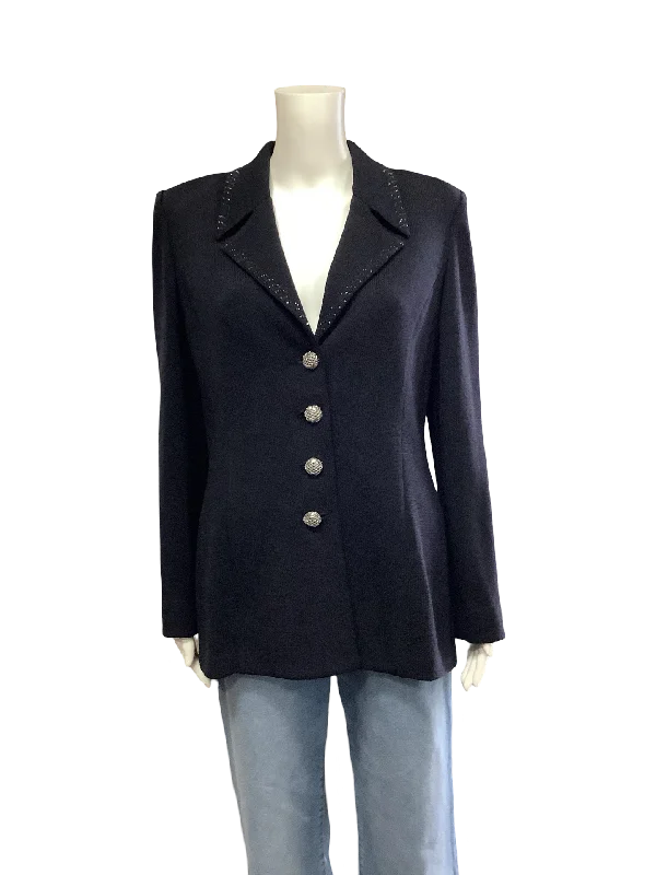 St. John Evening Blazer Black Embellished Women's Denim Suit