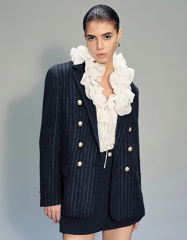 Tailored Striped Notch Lapel Blazer Women's Custom Jacket