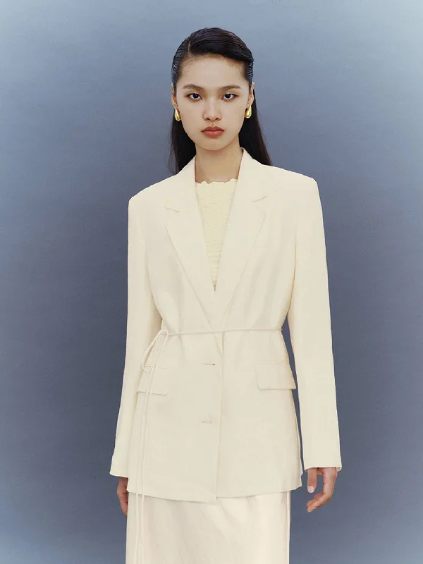 Textured Tailored Notch Lapel Straight Blazer Women's Simple Jacket