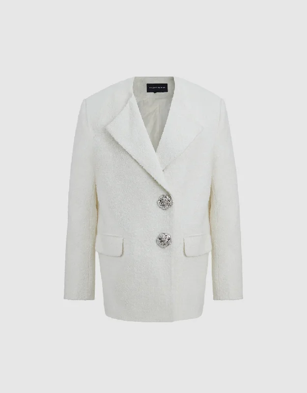 Tweed Blazer Coat With Fake Pockets Plus Size Women's Coat