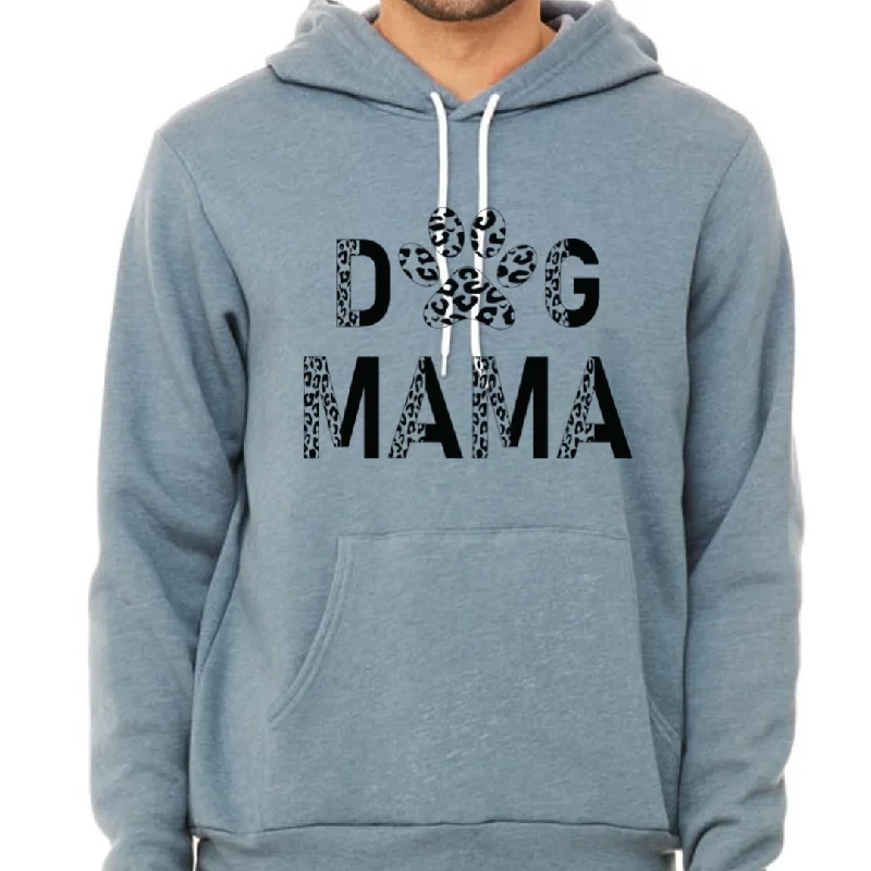 Dog MAMA Cheetah Print Unisex Fleece Pullover Hoodie Ribbed Crew Neck