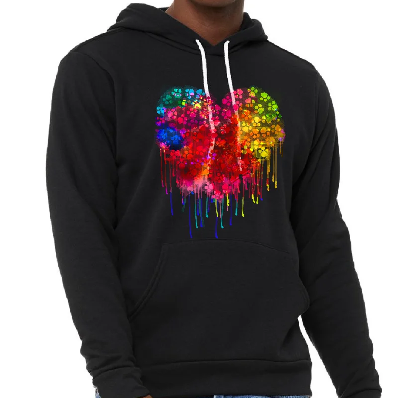 Spray Paint Paw Print Heart Unisex Fleece Pullover Hoodie Ruffle Neck Pullover