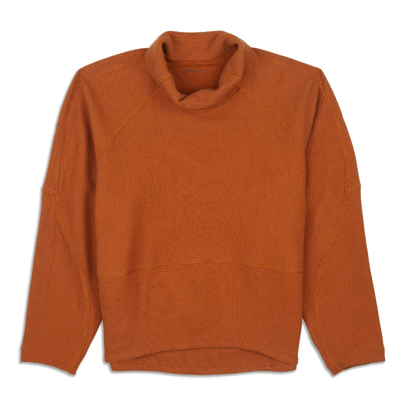 Textured Funnel-Neck Pullover Boat Neck Sweater