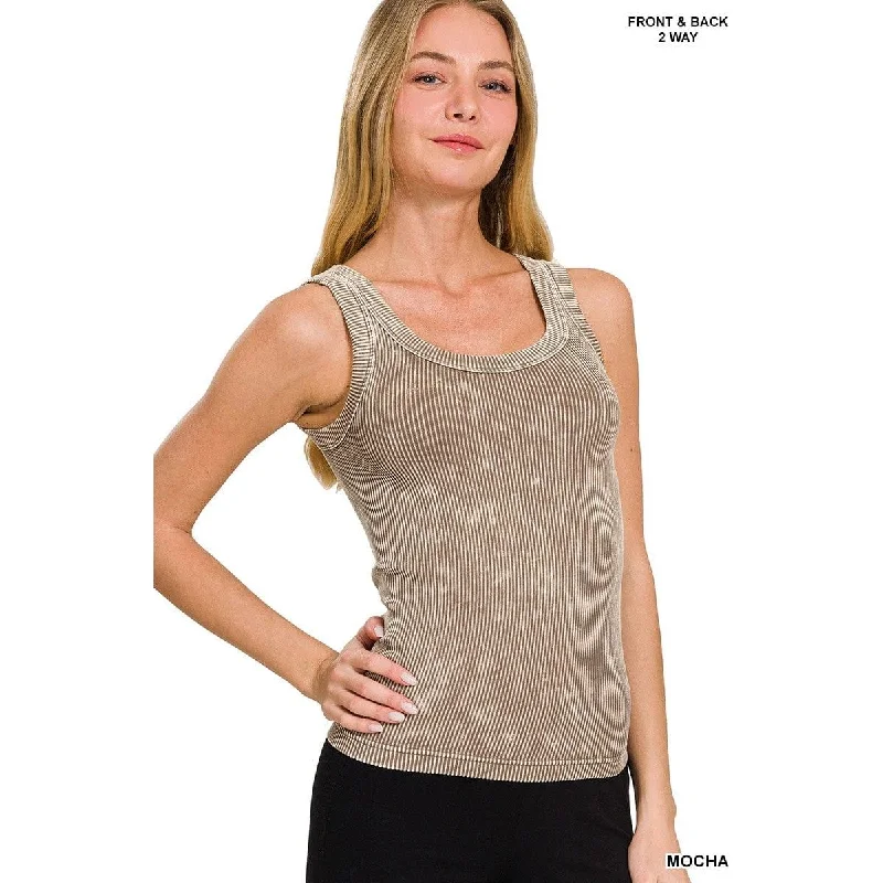 2 Way Neckline Washed Ribbed Cropped Tank Top charcoal tank top