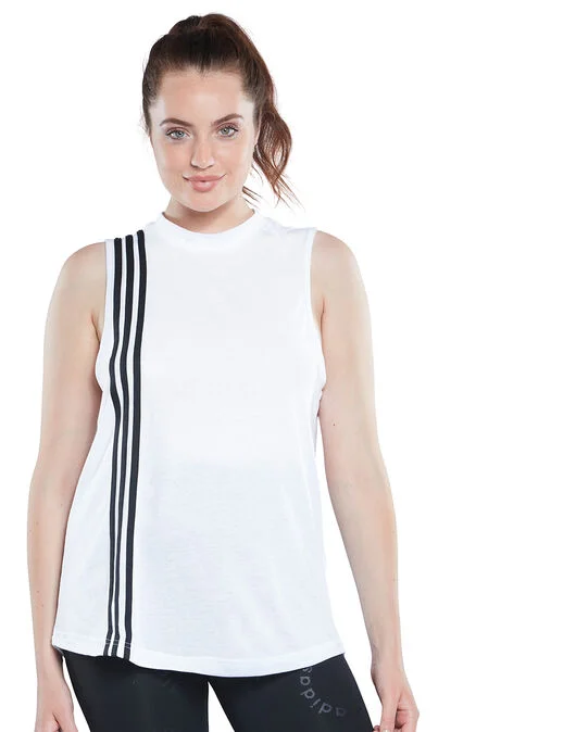 3 x Adidas Womens White/Black Mh 3-Stripes Active Training Tank Top solid color tank