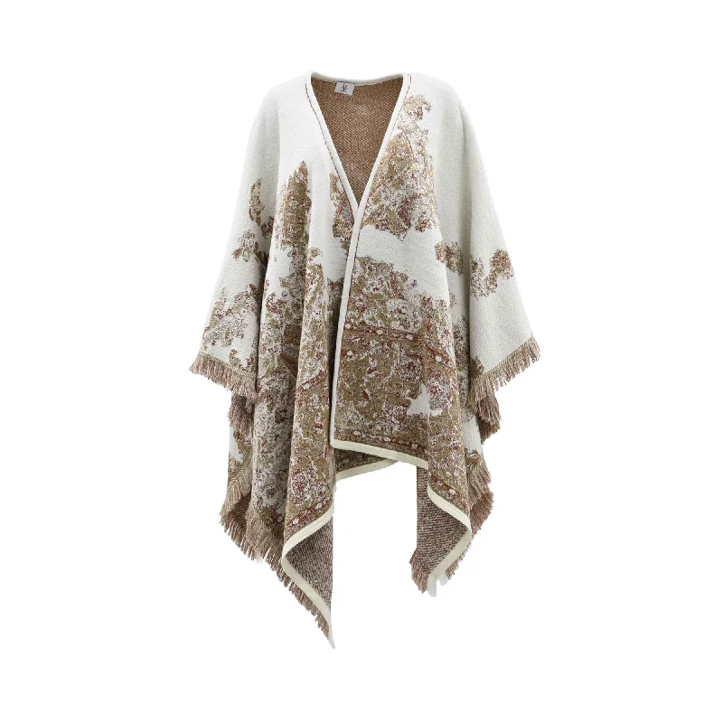 Beye Women's White & Brown Cardigan Chenille Blend Fleece Blend Nylon Blend