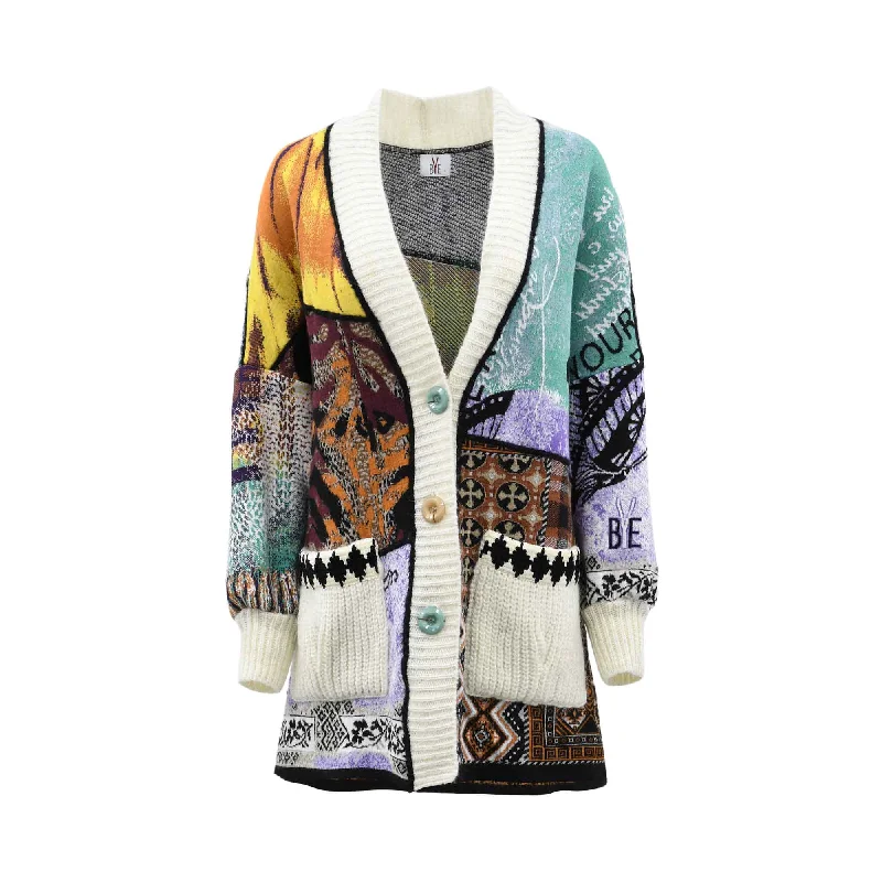 Beye Women's Multi-color Cardigan Ribbed Striped Patterned