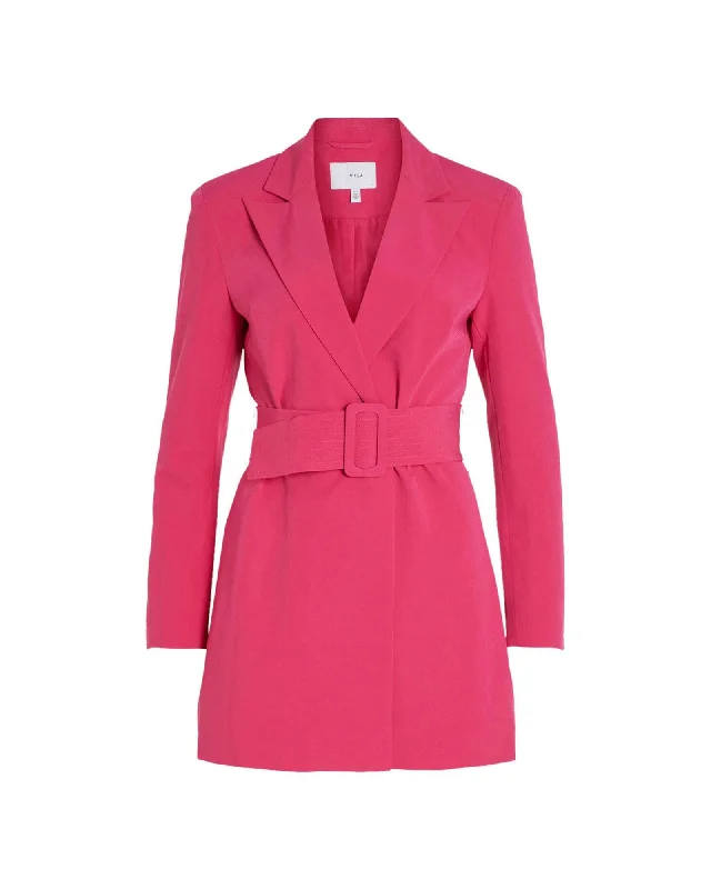 Vila Clothes Belted Blazer Dress Pink Women's Premium Blazer