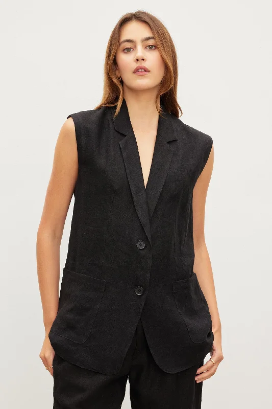 BETHAN HEAVY LINEN SLEEVELESS BLAZER Women's Elegant Blazer