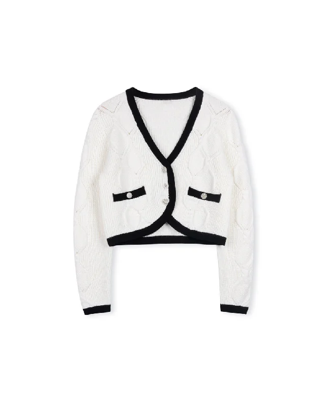 Braided Trimmed Crop Cardigan Cashmere Blend Cotton Blend Poly Blend