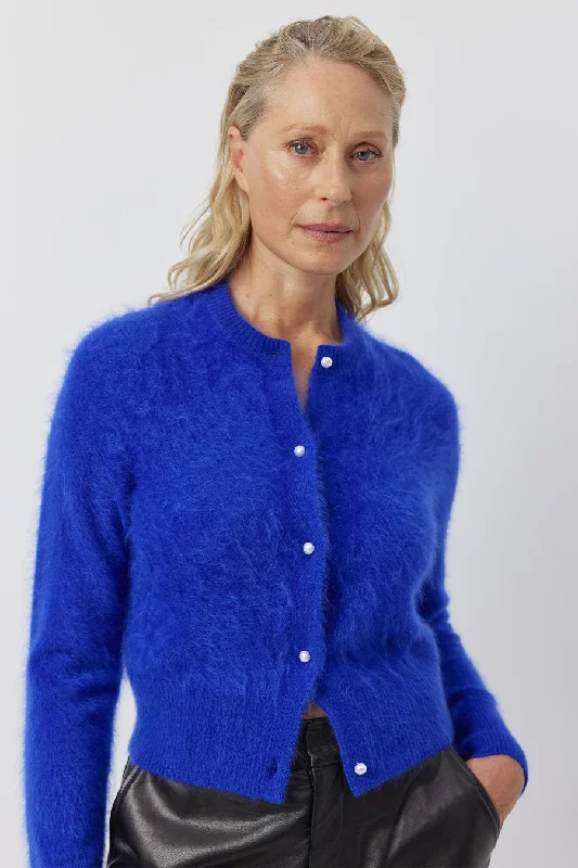 Brushed Cashmere Cardigan - Cobalt Handmade Hand-knitted Hand-woven