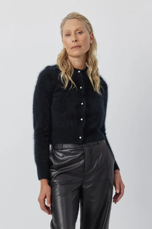 Brushed Cashmere Cardigan - Black Machine Wash Dry Clean Hand Wash