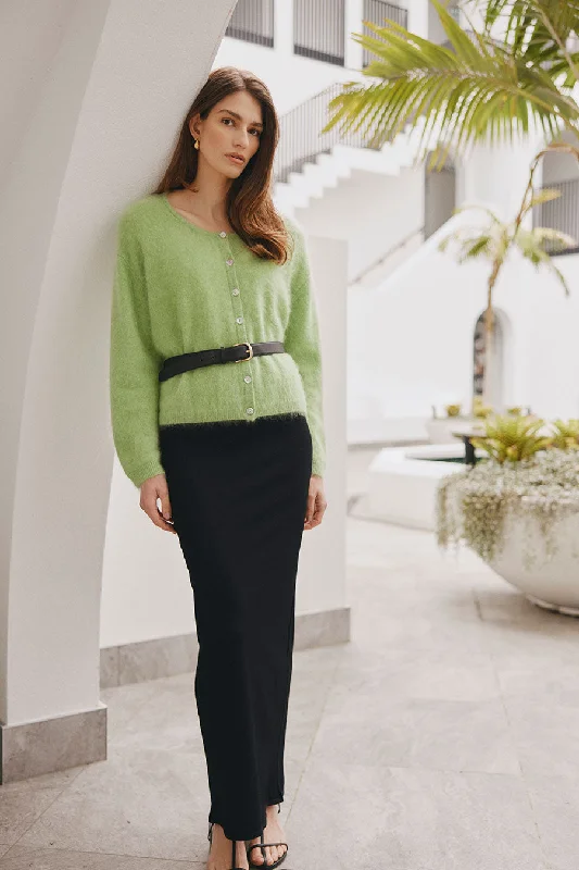 Brushed Cashmere Crew Cardigan - Green Melange Nylon Fabric Polyester Fabric Spandex Fabric Brushed Cashmere Crew Cardigan - Green Melange Nylon Fabric Polyester Fabric Spandex Fabric
