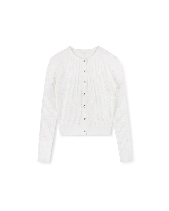 Cable Knit Solid Cardigan Glossy Satin Silk