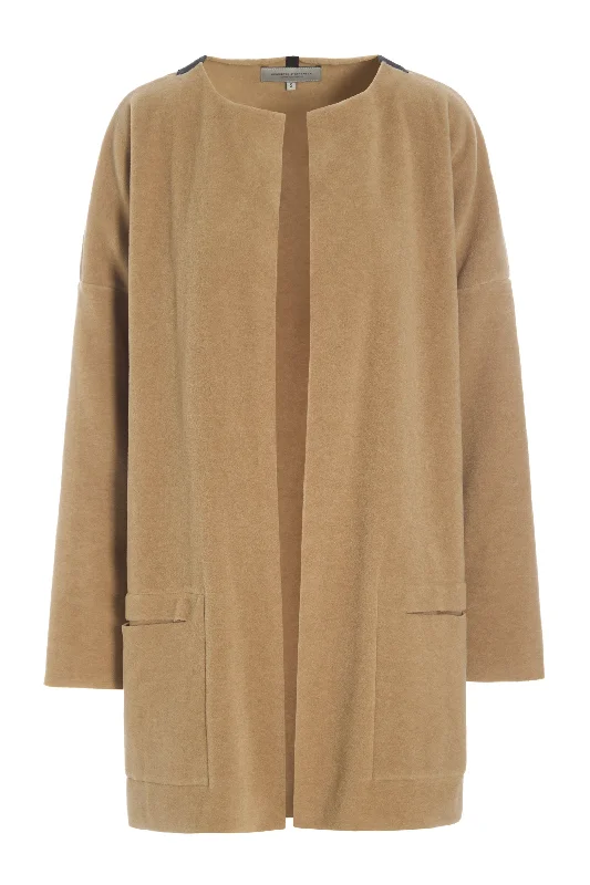 CARDIGAN OVERSIZE - 7105 - CAMEL Welt Pockets Slit Pockets Flap Pockets