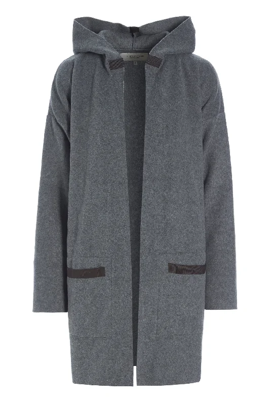 CARDIGAN WITH HOOD - 7118 - GREY Silk Blend Satin Velvet