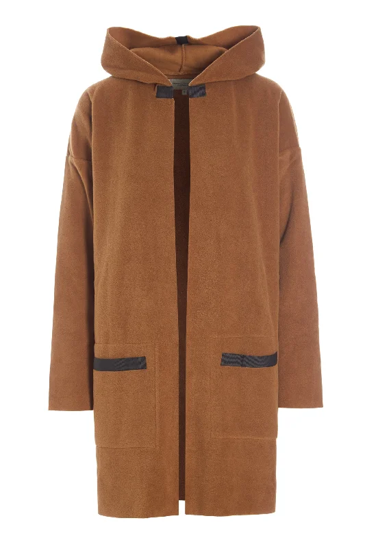 CARDIGAN WITH HOOD - 7118 - RUST Open Front Closed Front Wrap Front