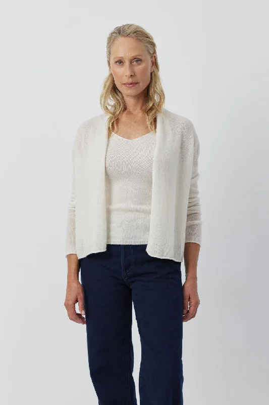 Essential Cashmere Featherweight Cardigan - Cream Collared Crew Neck Turtle Neck