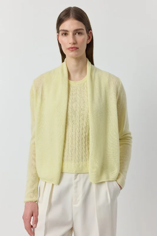 Cashmere Featherweight Cardigan - Lemon Knit Fabric Woven Fabric Fleece Fabric