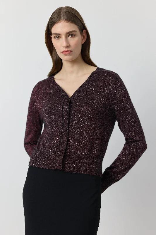Cashmere Lurex Cardigan - Black/Crimson Mesh Cardigan Canvas Denim