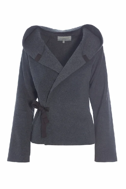 CLASSIC FLEECE WRAP CARDIGAN - 1009 - GREY Plaid Cardigan Polka Dot Checkered