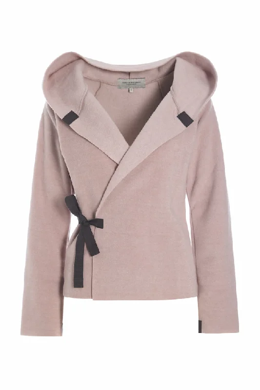 CLASSIC FLEECE WRAP CARDIGAN - 1009 - NUDE Solid Print Embellished