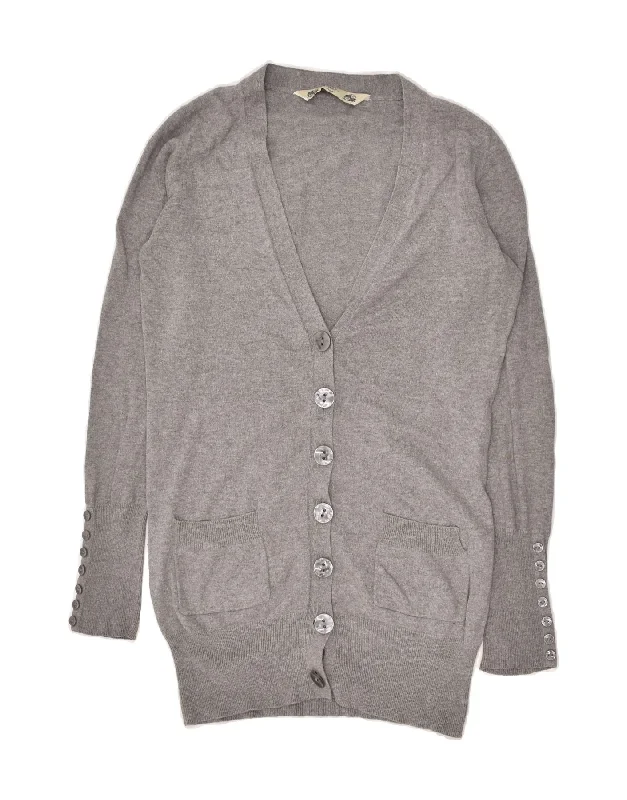 CREW CLOTHING Womens Cardigan Sweater UK 8 Small Grey Cotton Spandex Blend Rayon Blend Denim Blend