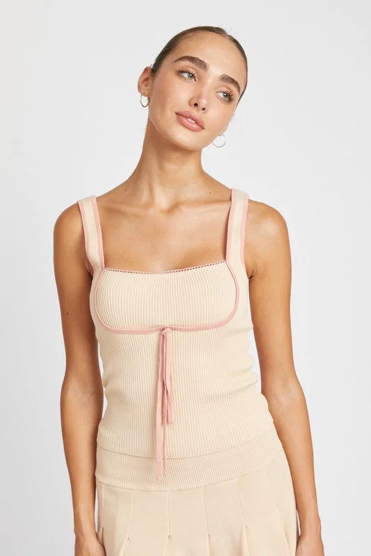 Emory Park RIBBED TANK TOP WITH CONTRASTED SEAM cropped tank top