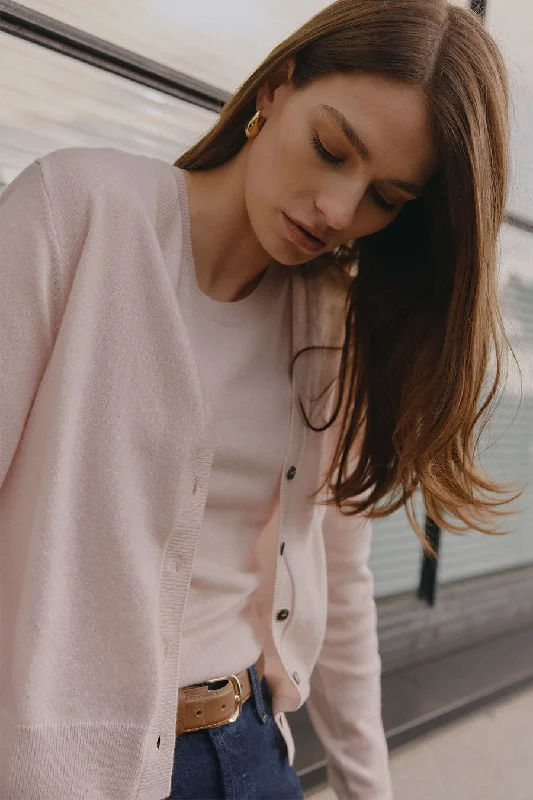 Essential Cashmere V Cardigan - Powder Pink Tailored Straight A-Line