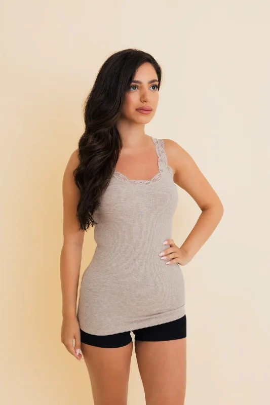 Everyday Lace Trim Ribbed Tank Top slim fit tank