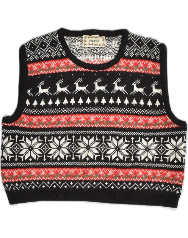EXPRESS Womens Crop Vest Tank Top UK 16 Large Black Fair Isle Polyacrylic cutout tank top