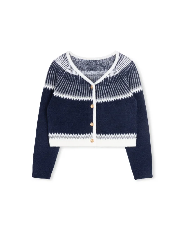 Fuzzy Printed Crop Cardigan Chenille Brocade Lace