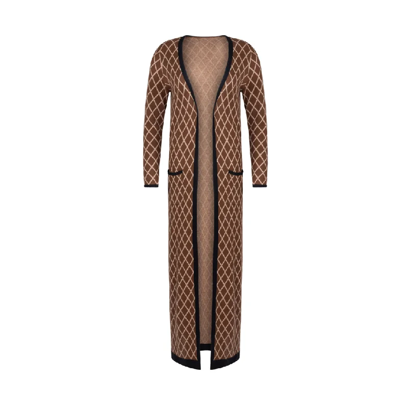 Geometric Print Knit Maxi Cardigan Solid Color Striped Floral Print