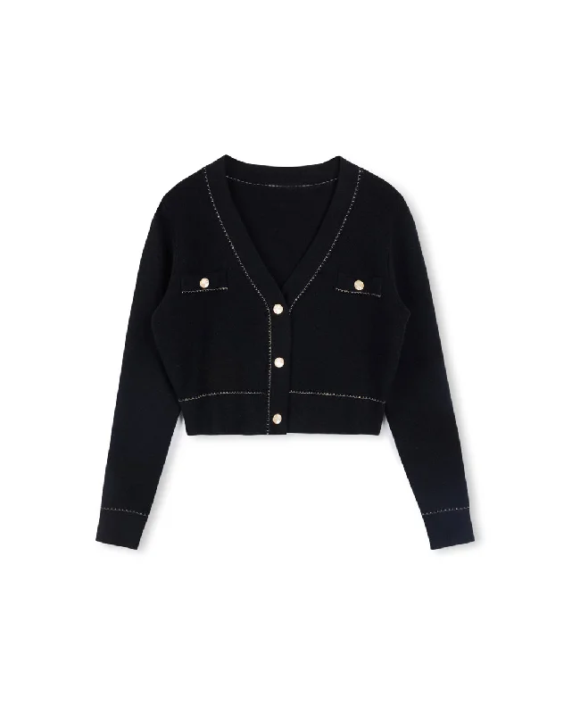 Gold Detailed Knit Cardigan Iron Safe Non-Iron Wrinkle Free