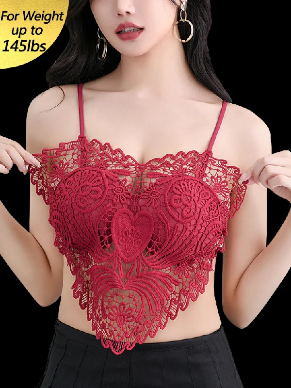 Heart-shaped Embroidered Slim-fitting Hollow Tank Top Bra cold shoulder tank