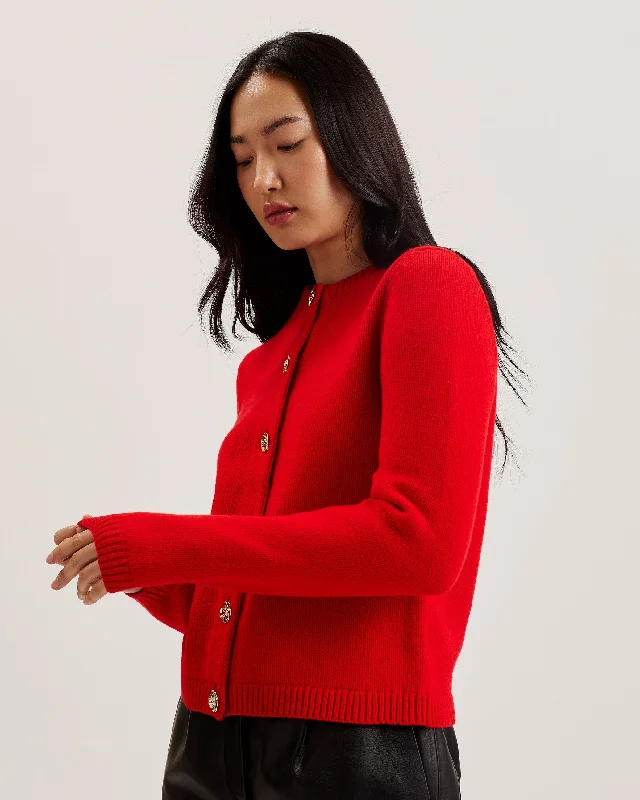 Jaycey Rose Button Crew Neck Cardigan Red Cardigan Knitwear Sweater