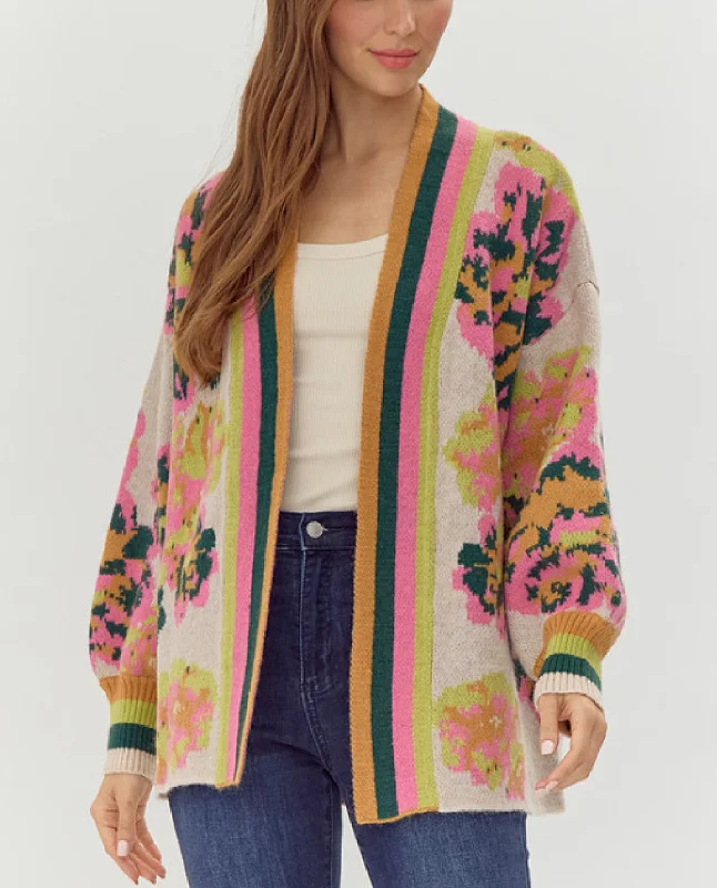 Abstract Print Cardigan Sweater Boxy Cardigan Fitted Cardigan A-Line