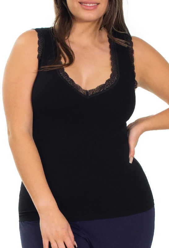 Luxury Cotton Rich Lace Tank Top v-neck tank top