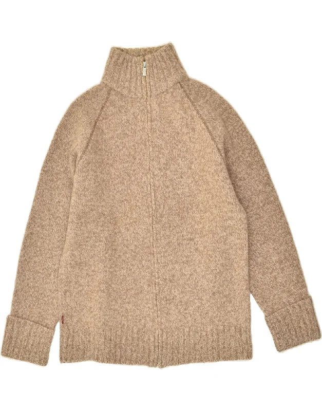 LEVI'S Womens Cardigan Sweater UK 16 Large Beige Wool Fitted Loose Oversized