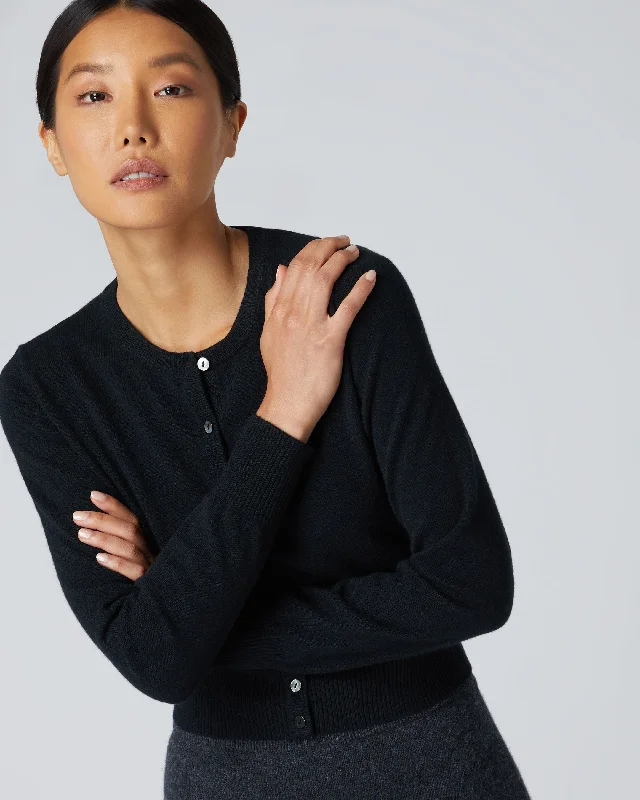 Women's Ivy Cropped Cashmere Cardigan Black Slim Fit Regular Fit Oversized