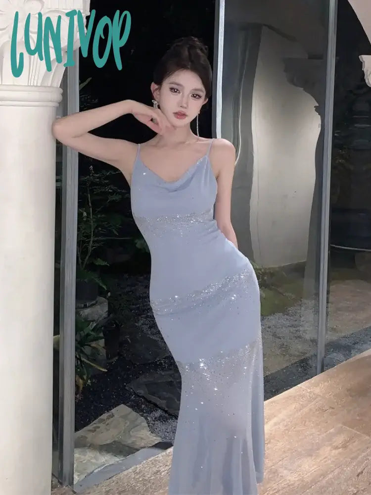 Lunivop Summer Midi Fashion Resort Halter V Neck Sparkly Dresses Sexy Party Dresses Women's Elegant Tank Tops Evening Formal Wear comfortable tank top